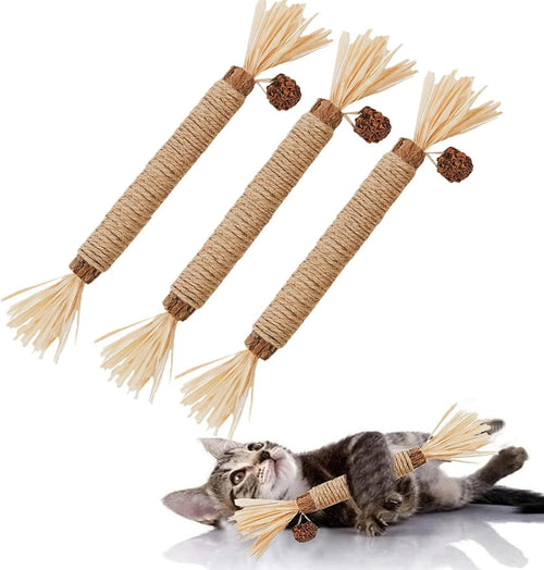 3Pcs Silvervine Chew Stick Kitten Treat Catnip Toy Kitty Natural Stuff Catnip for Cleaning Teeth Indoor Dental Snack Interactive