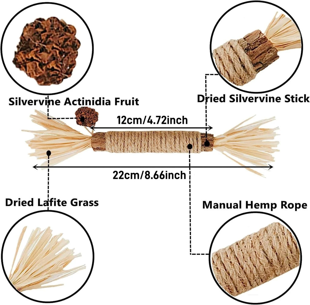3Pcs Silvervine Chew Stick Kitten Treat Catnip Toy Kitty Natural Stuff Catnip for Cleaning Teeth Indoor Dental Snack Interactive